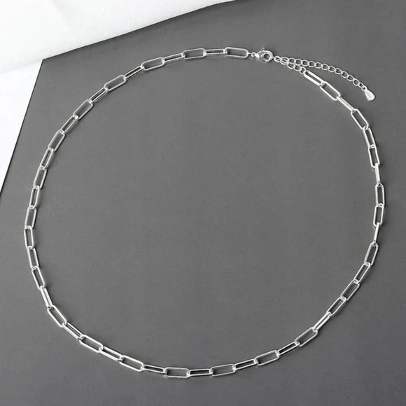 925 Sterling Silver Paperclip Necklace Minimalist Dainty Chain Link Necklace - Picture 2 of 5